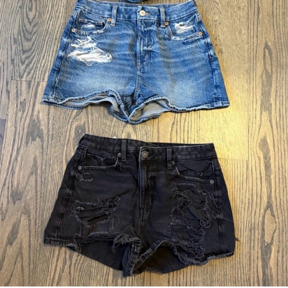American Eagle Outfitters Distressed Denim Shorts Set - Blue & Black